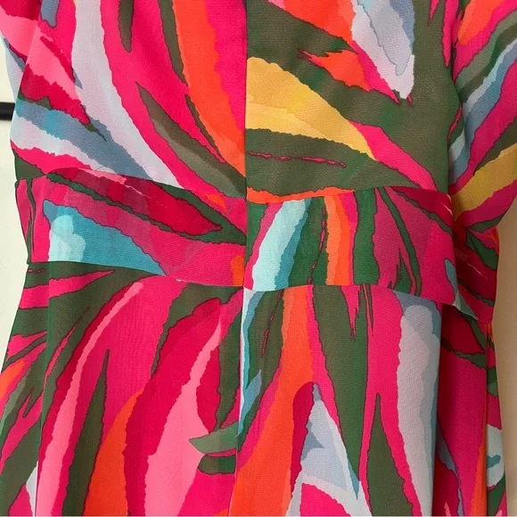 Vince Camuto Pink Tropical Print Wrap Midi Beach Vacation Wedding Event Dress - Picture 13 of 13